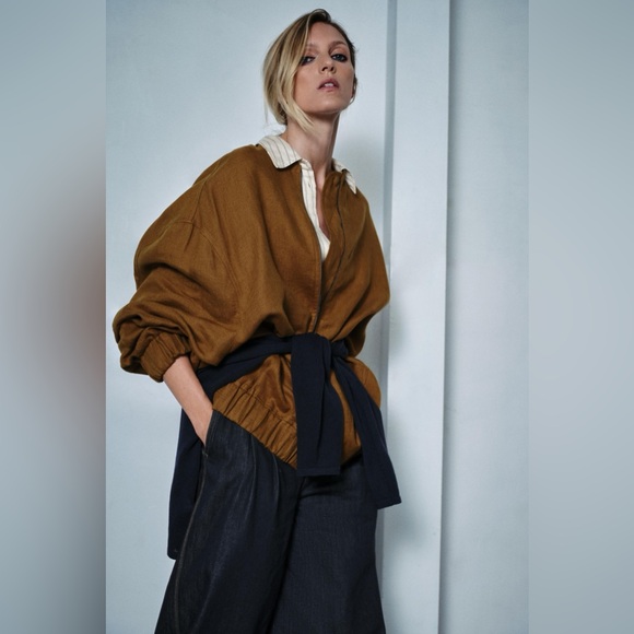Zara Jackets & Blazers - ZARA 100% Linen Bomber Jacket